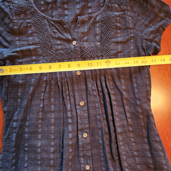 Prana Lucie Cotton Short Sleeve Button Up Embroidered Panel Top - Size Small - Picture 5 of 9